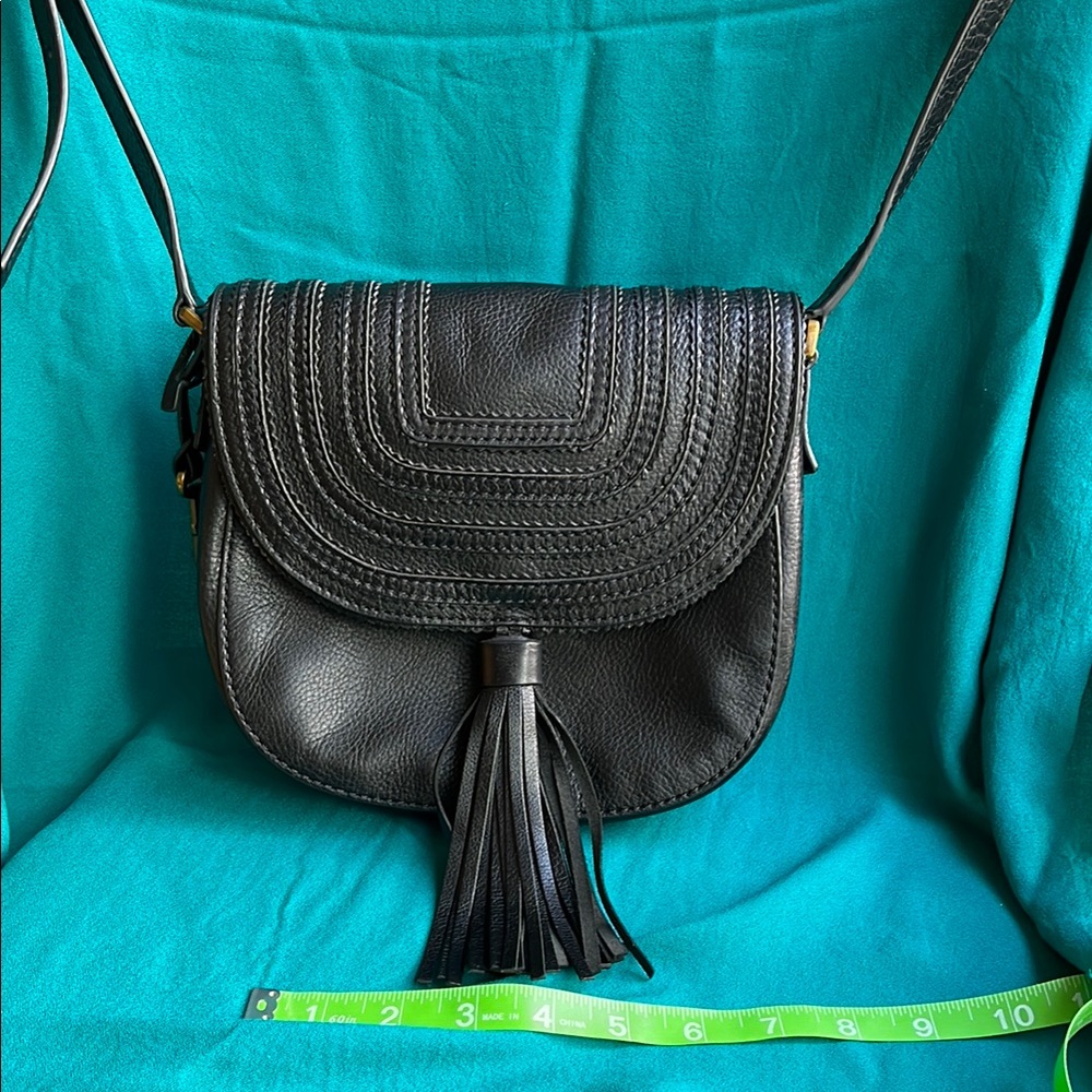 Fossil Black Leather Emi Tassle Crossbody Bag